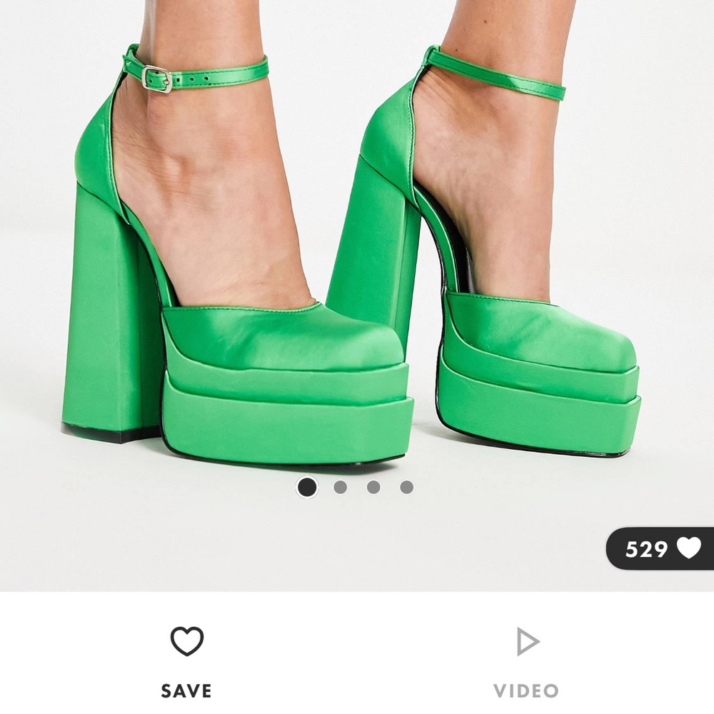Green satin platform heels